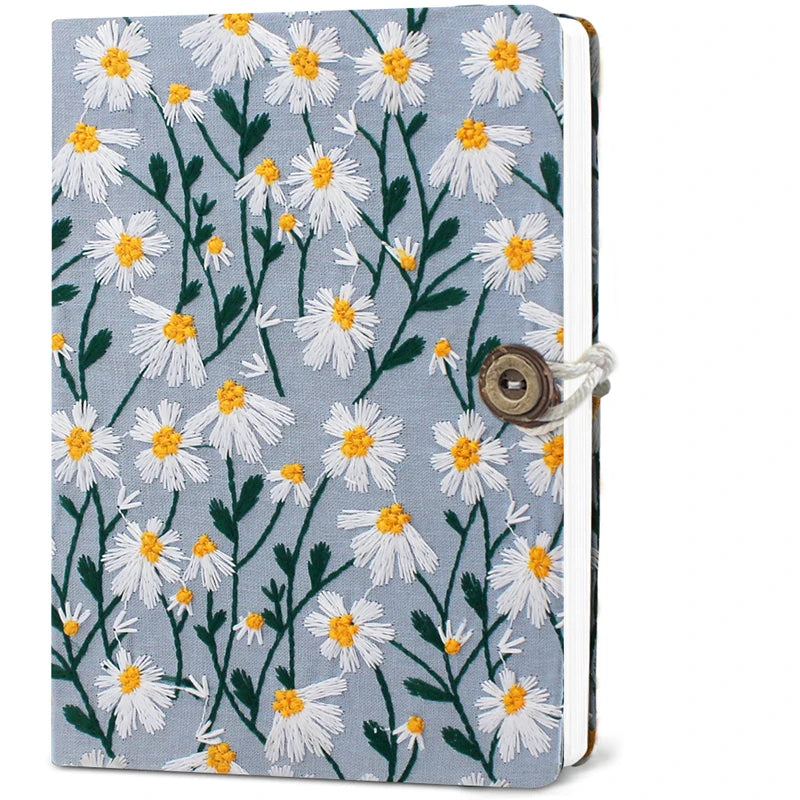 Hand-Embroidered Daisy Notebook Grey A5 & A6
