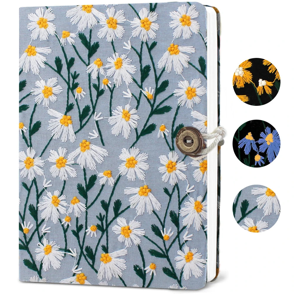 Hand-Embroidered Daisy Notebook Grey A5 & A6