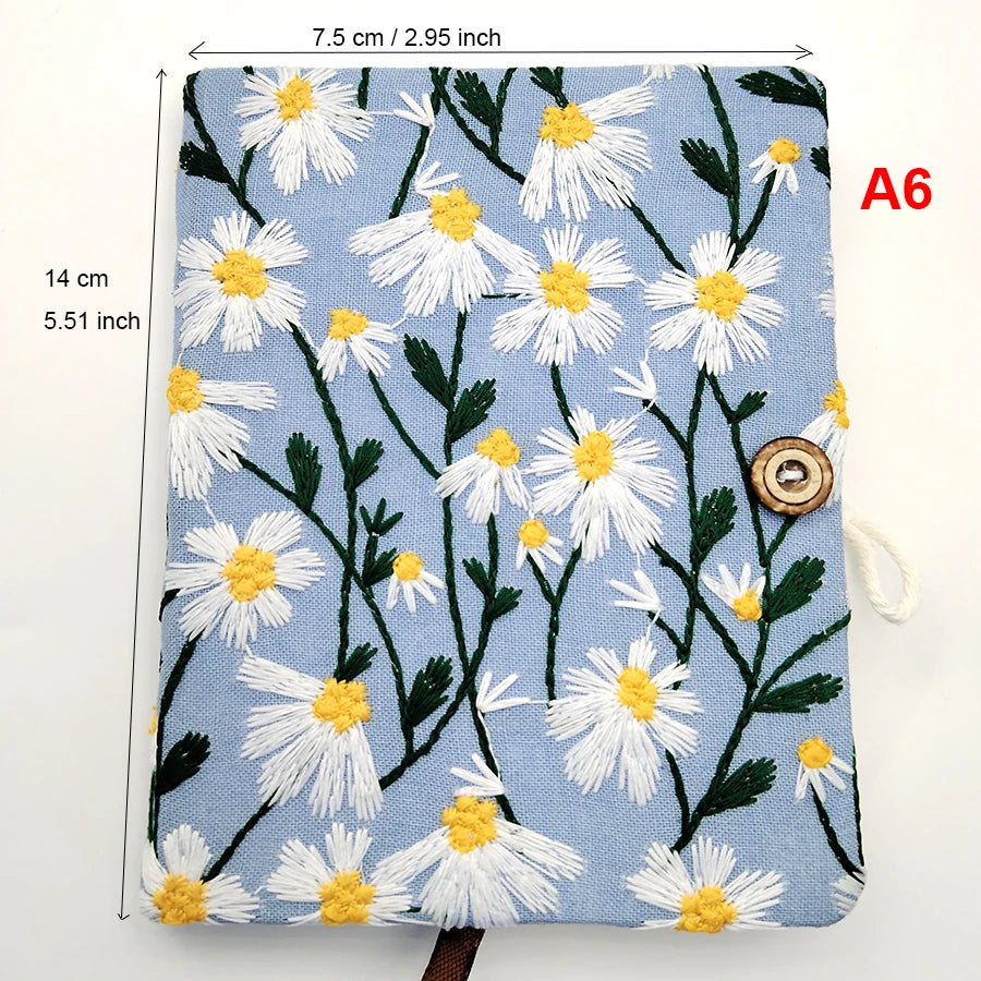 Hand-Embroidered Daisy Notebook Grey A5 & A6